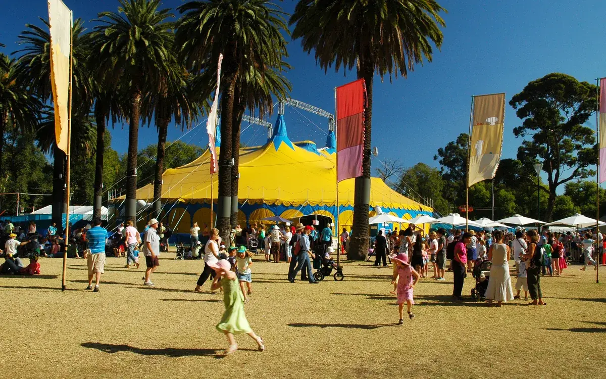 A yellow big top at the Commonwealth Games festival site in Melbourne