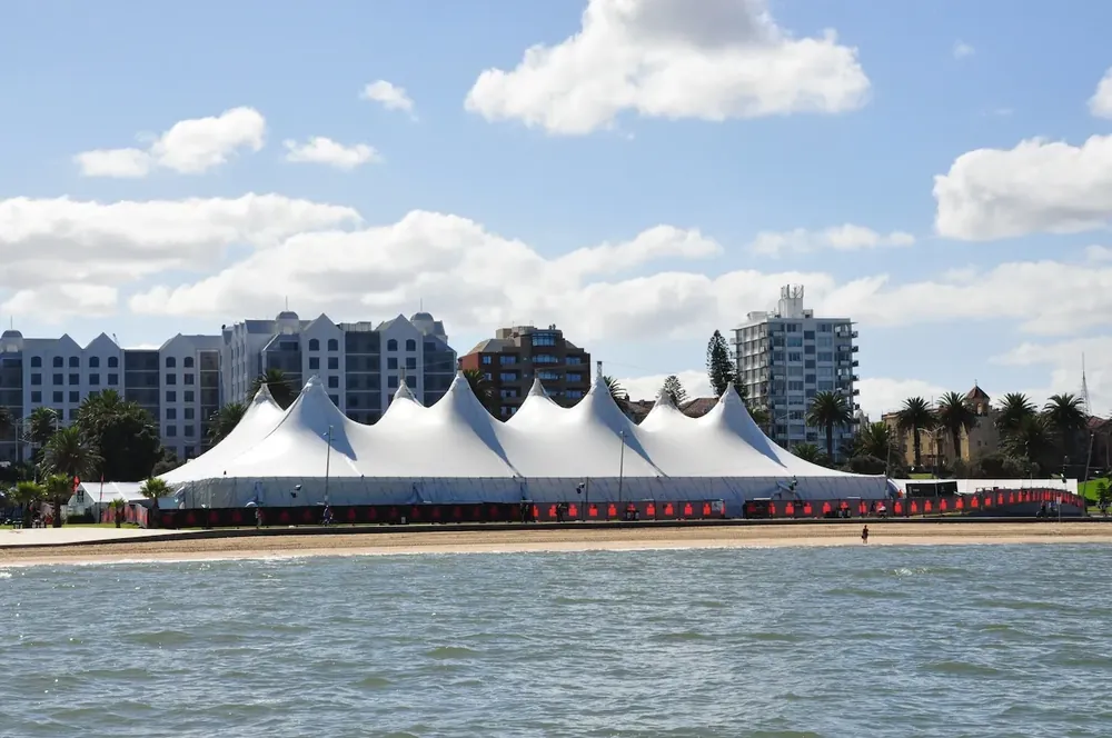 A Regal event tent on the St Kilda foreshore seen from the water