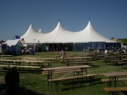 Beer hall tables at the Oktoberfest